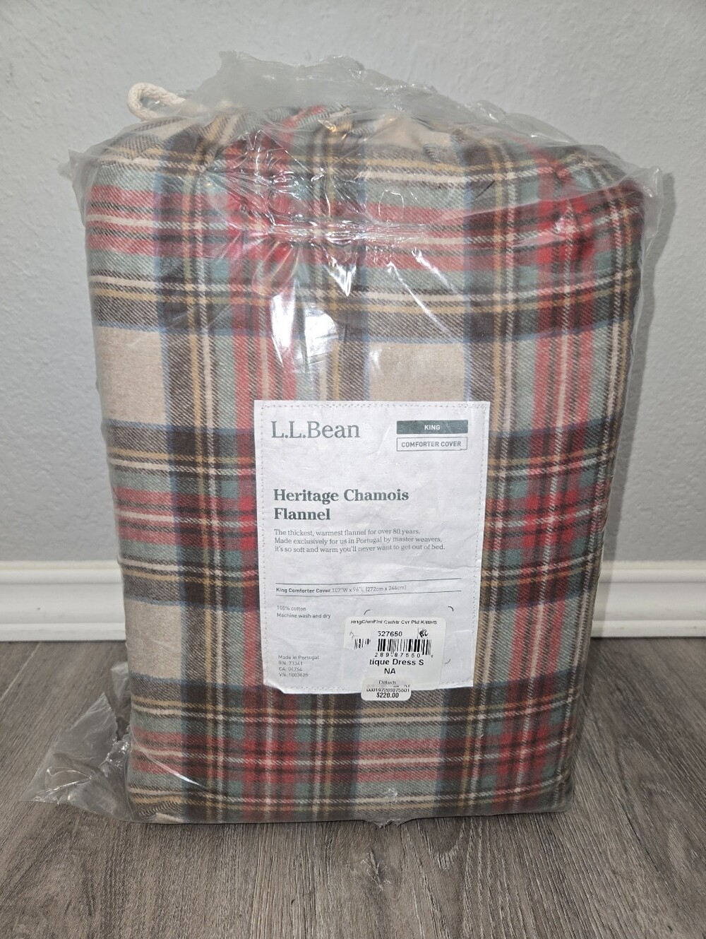 L.L. Bean Heritage Chamois Flannel Comforter Cover W/ ShamsRed Plaid 100% Cotton - Picture 2 of 4